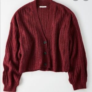 American Eagle Maroon Cropped Cardigan
